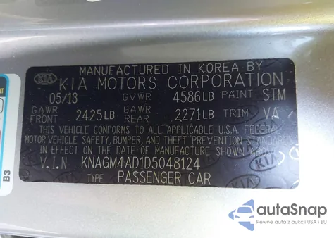 2013 Kia Optima Hybrid Lx from USA, damaged, VIN KNAGM4AD1D5048124